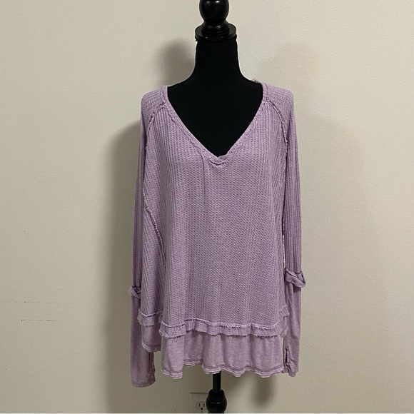 Free People Sweater Womens Size Small Lavender Laguna WaffleThermal Sweater - Picture 1 of 16